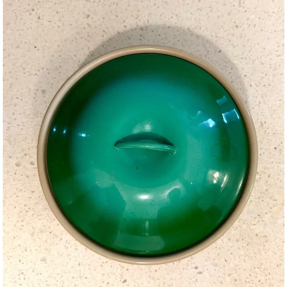 Vintage Green Ombre Enamelware Casserole Dish with Lid, Mid Century Baking